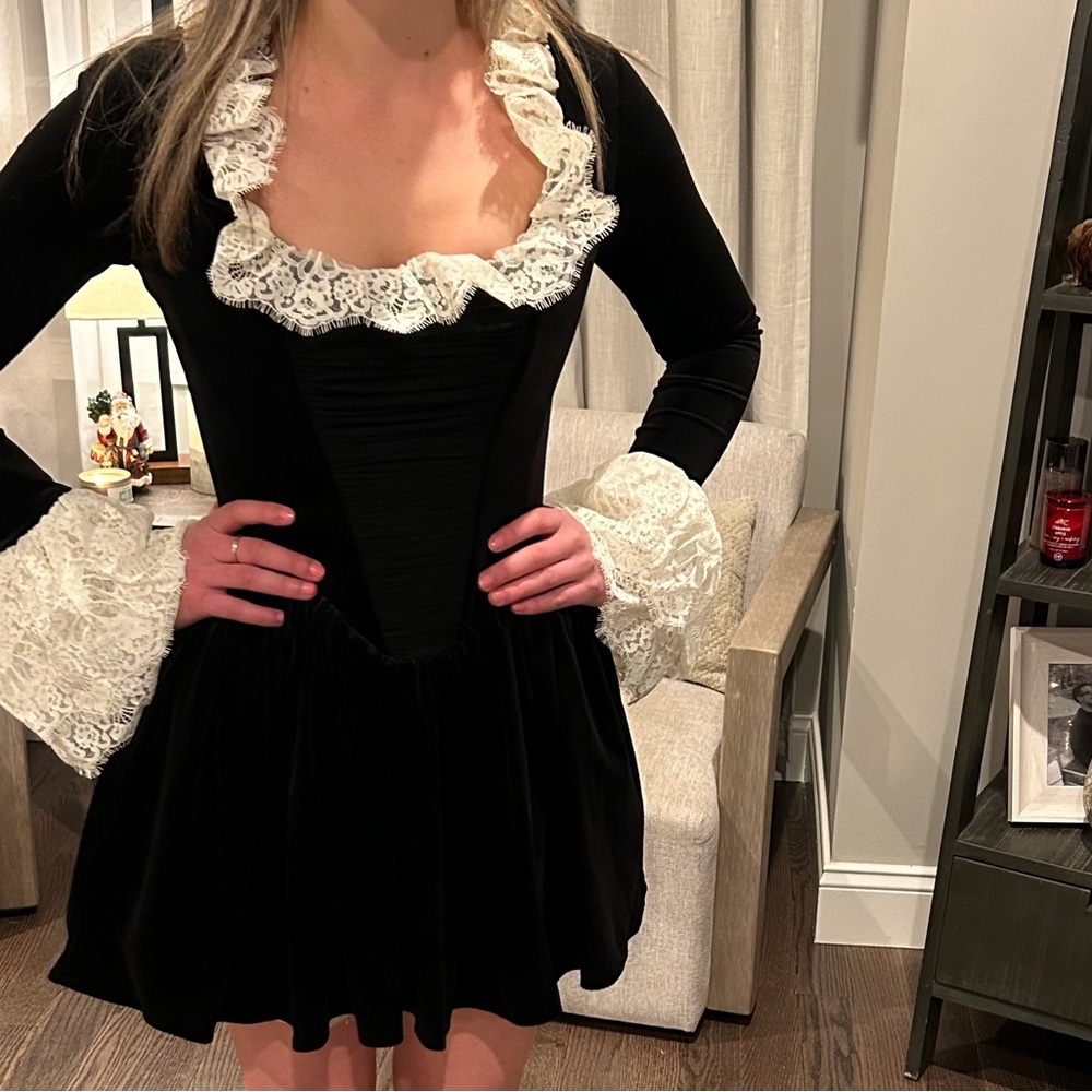 Black Dress with White Lace Trim